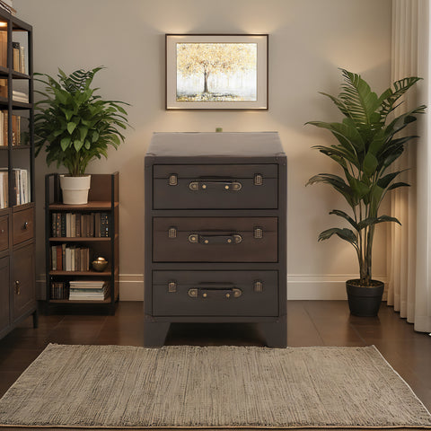 Urban Designs 3-Drawer Espresso Leather Cabinet Nightstand
