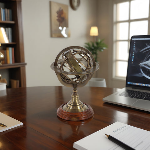 Urban Designs Engraved Brass Tabletop Armillary Nautical Sphere Globe