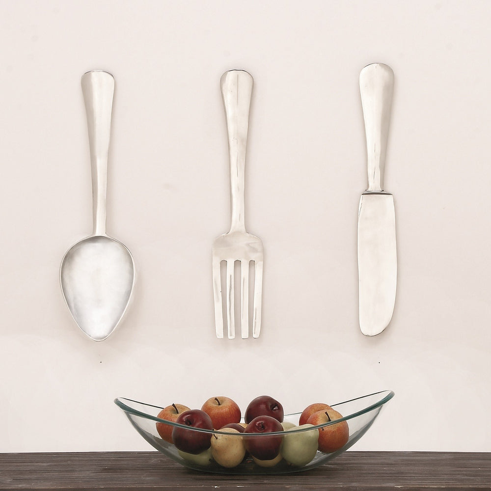Urban Designs Aluminum 3-Piece English Utensil Wall Art - Silver Finish