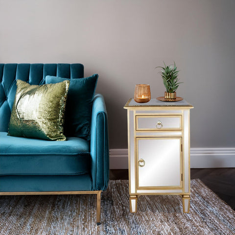 Urban Designs Gold Mirrored Cabinet Side Table