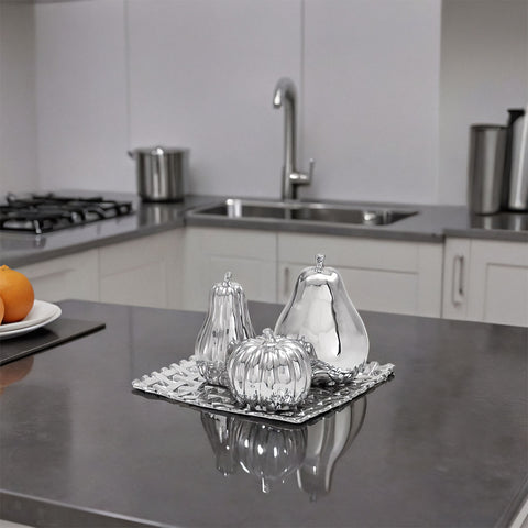 Urban Designs Silver Ceramic Lattice Fruit Bowl Centerpiece