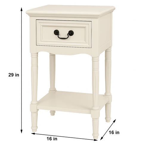 Urban Designs Wooden Accent Table / Nightstand with Drawer and Bottom Shelf – 29" H, 16" L x 16" W - White