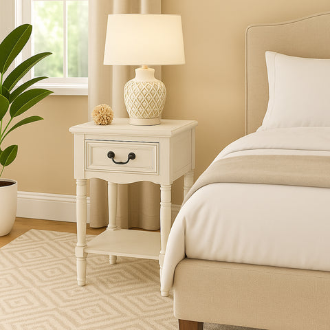 Urban Designs Wooden Accent Table / Nightstand with Drawer and Bottom Shelf – 29" H, 16" L x 16" W