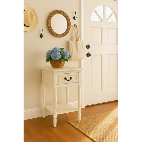 Urban Designs Wooden Accent Table / Nightstand with Drawer and Bottom Shelf – 29" H, 16" L x 16" W