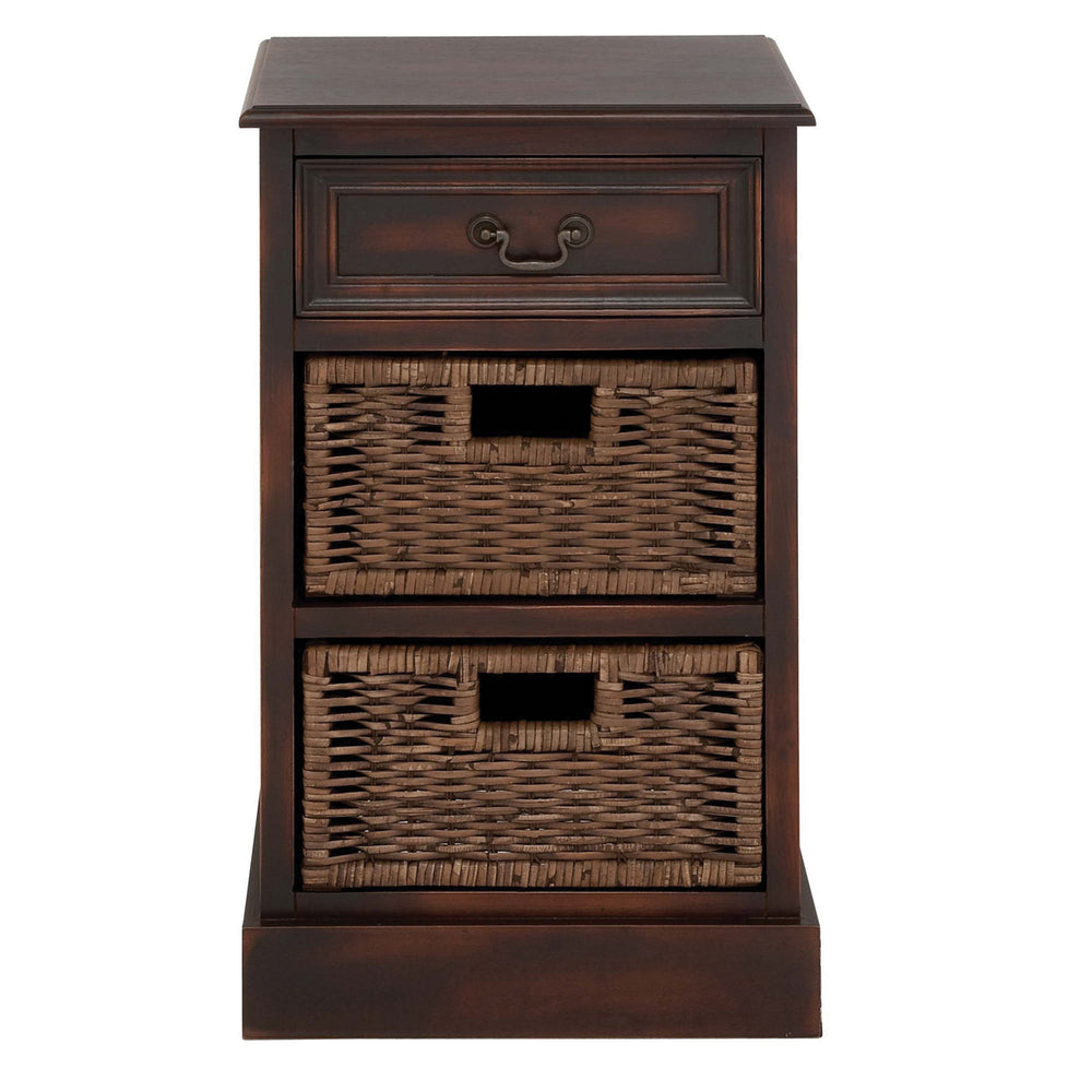 Urban Designs 3-Drawer Wooden Storage Chest Night Stand with Wicker Baskets