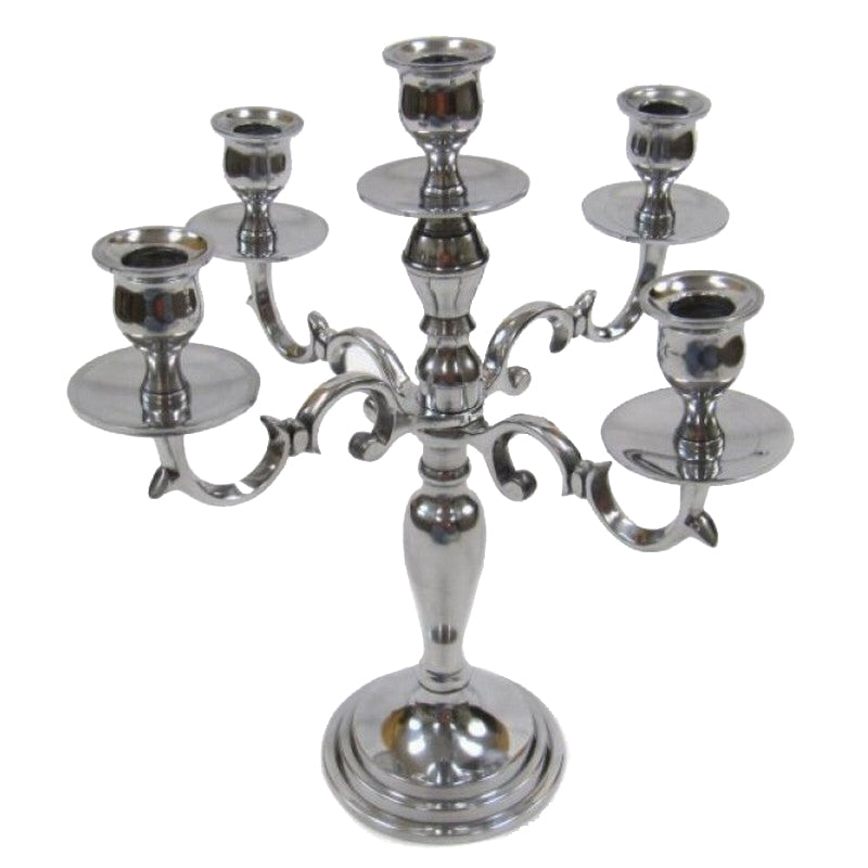 Excelsior Banquet 5-Arm Aluminum Candelabra Candle Holder - Silver