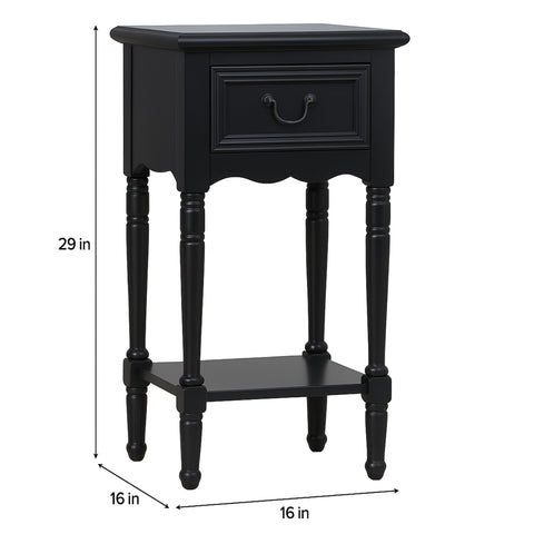 Urban Designs Wooden Accent Table / Nightstand with Drawer and Bottom Shelf – 29" H, 16" L x 16" W