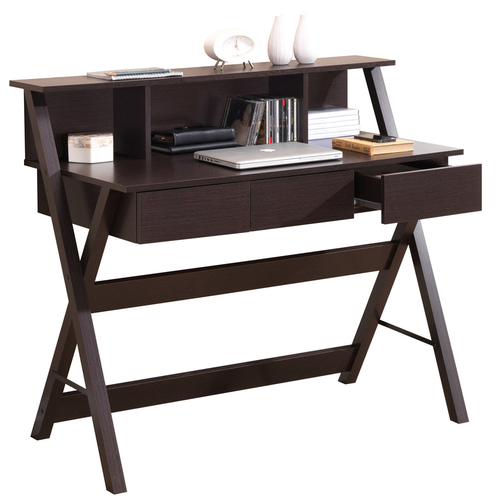 Office Express X-Leg Laptop Computer Home Office Desk with Shelf - Brown