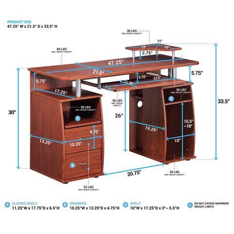 Deluxe Executive-Style Computer Desk - Espresso