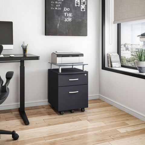 Deluxe Two Drawer File Cabinet with Glass Shelf - Graphite