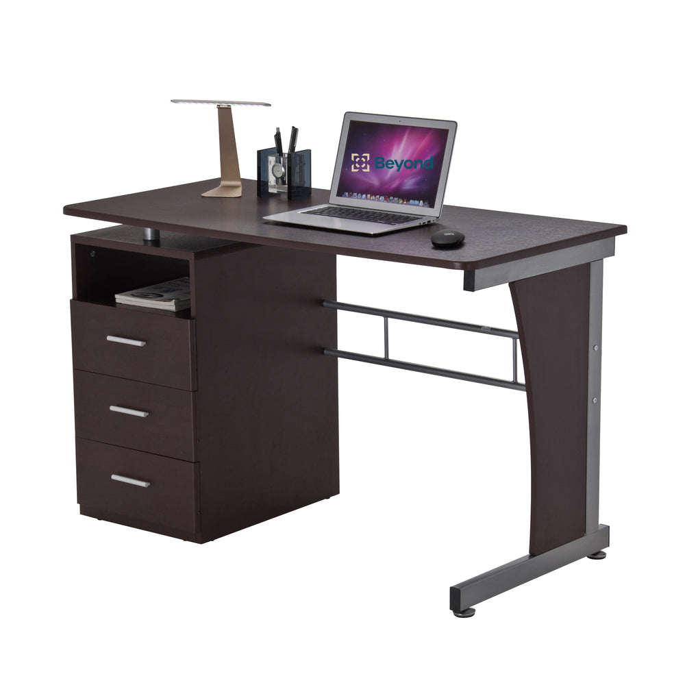 Deluxe Ergonomic Side Cabinet Compact Multifunction Computer Desk - Chocolate