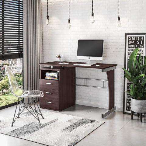 Deluxe Ergonomic Side Cabinet Compact Multifunction Computer Desk - Chocolate