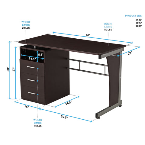 Deluxe Ergonomic Side Cabinet Compact Multifunction Computer Desk - Chocolate