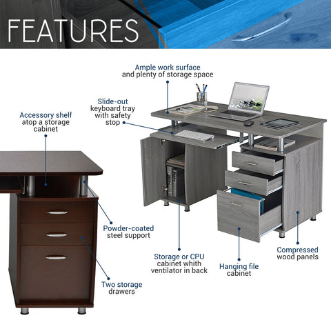 Urban Designs Multifunctional Office Desk with File Cabinet