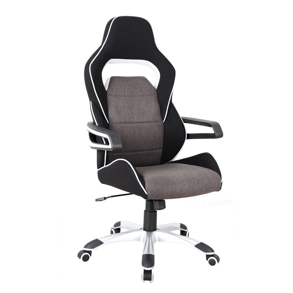 Urban Designs Ergonomic Upholstered Racing Style Home Office Chair - Grey Black