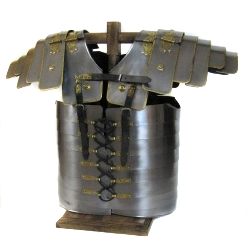 Urban Designs Antique Replica Full-Size Iron Roman Soldier Lorica Segmenta Chest Plate Armor - Silver