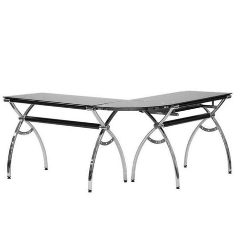 Urban Designs L-Shaped Colored Tempered Glass Top Corner Desk With Pull Out Keyboard Tray