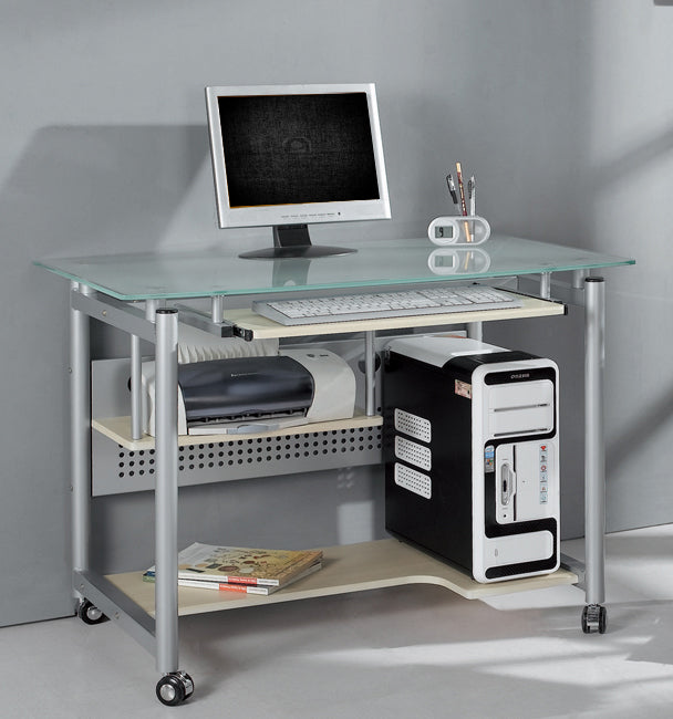 Techni Mobili Frosted Glass Top Compact Computer Workstation Desk