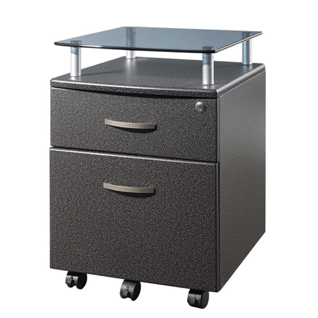 Deluxe Two Drawer File Cabinet with Glass Shelf - Graphite