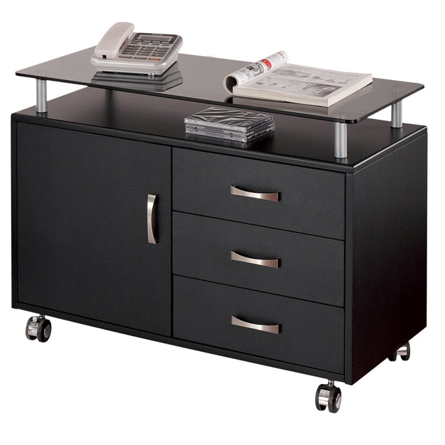 Techni Mobili Wide Glass Top 3-Drawer Rolling Storage Cabinet - Graphite