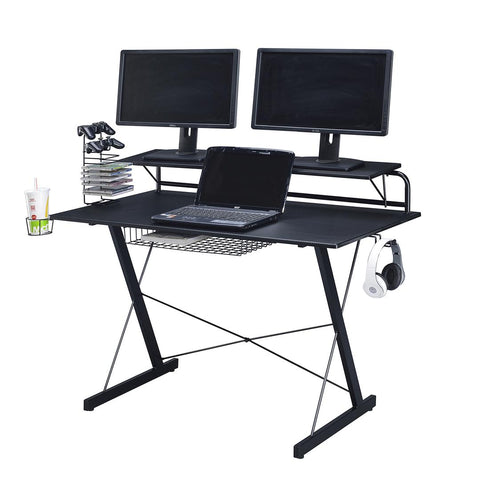 Elegant Carbon Gaming Computer Desk Setup with Organizers