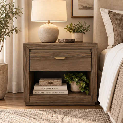 Urban Designs Urbana Modern 1-Drawer Wood Nightstand with Pull-Out Tray and Open Shelf