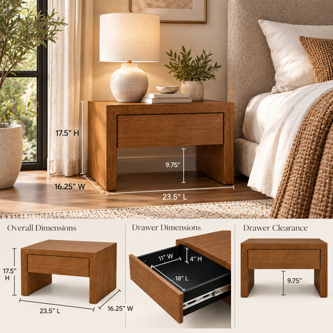 Urban Designs Modern 1-Drawer Wood Nightstand with Open Base