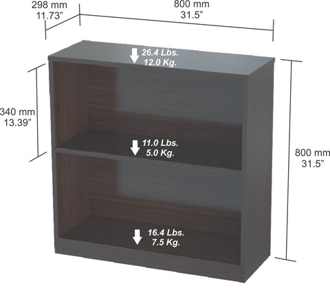 Inval Imported Modern Wooden 2-Shelf Bookcase/Hutch in Espresso