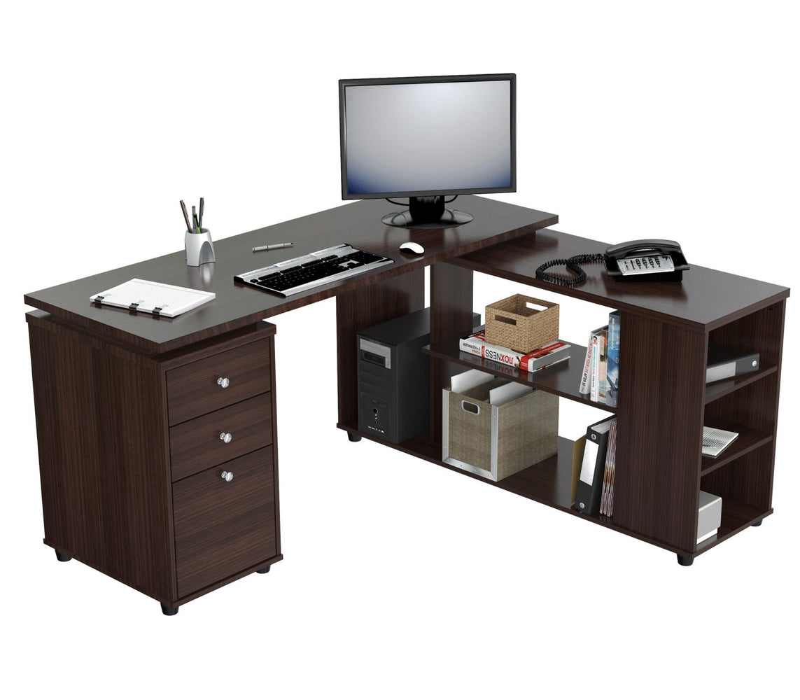 Inval Imported Wooden Computer L-Shape Workstation Desk with Storage Drawers