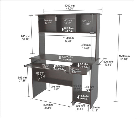 Inval Computer Work Center with Hutch - Espresso Wengue