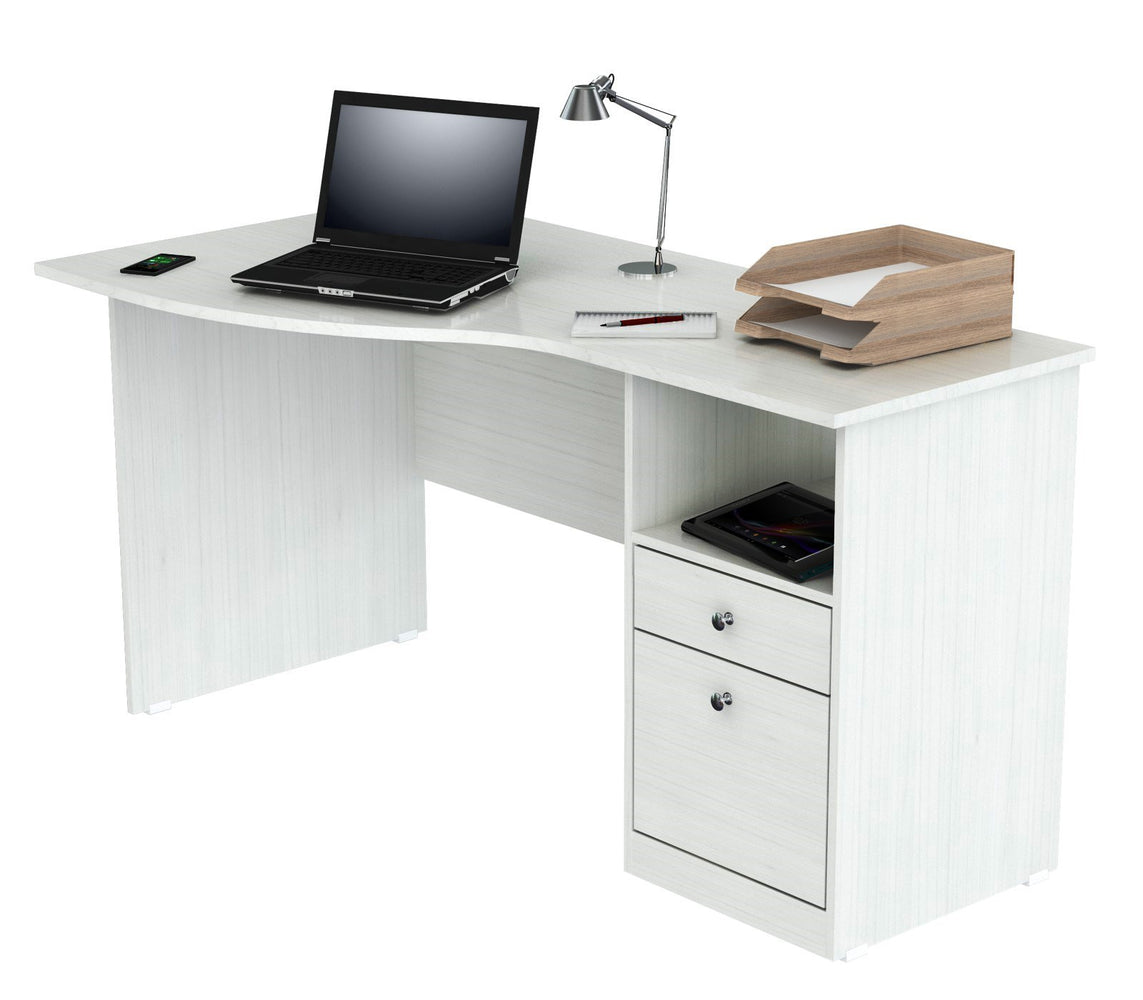 Inval Imported Wooden Modern Curved Top Computer Desk with Storage Drawers - White