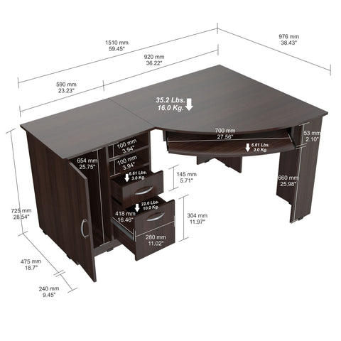 Inval Imported Wooden Computer Workstation Desk with Storage Drawers