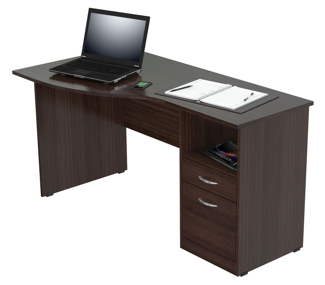 Inval Imported Wooden Modern Curved Top Computer Desk with Storage Drawers