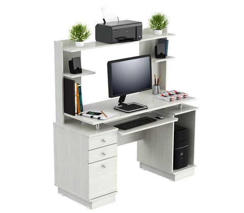 Inval Computer Work center/Credenza with Hutch - Laricina White