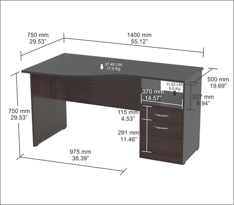 Inval Imported Wooden Modern Curved Top Computer Desk with Storage Drawers