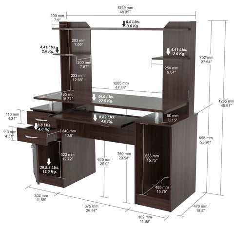 Inval Credenza/Computer Work center with Hutch - Espresso Wengue