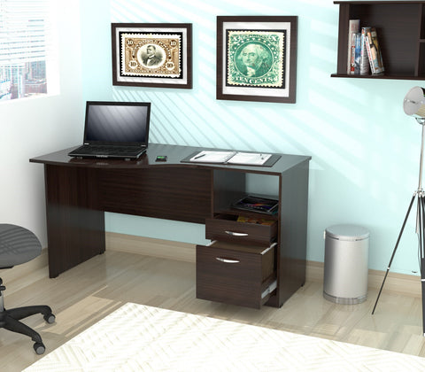 Inval Imported Wooden Modern Curved Top Computer Desk with Storage Drawers