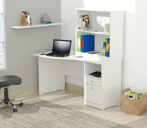 Inval Imported Wooden Modern Curved Top Computer Desk with Storage Drawers - White