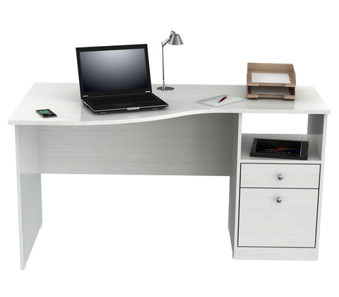 Inval Imported Wooden Modern Curved Top Computer Desk with Storage Drawers - White