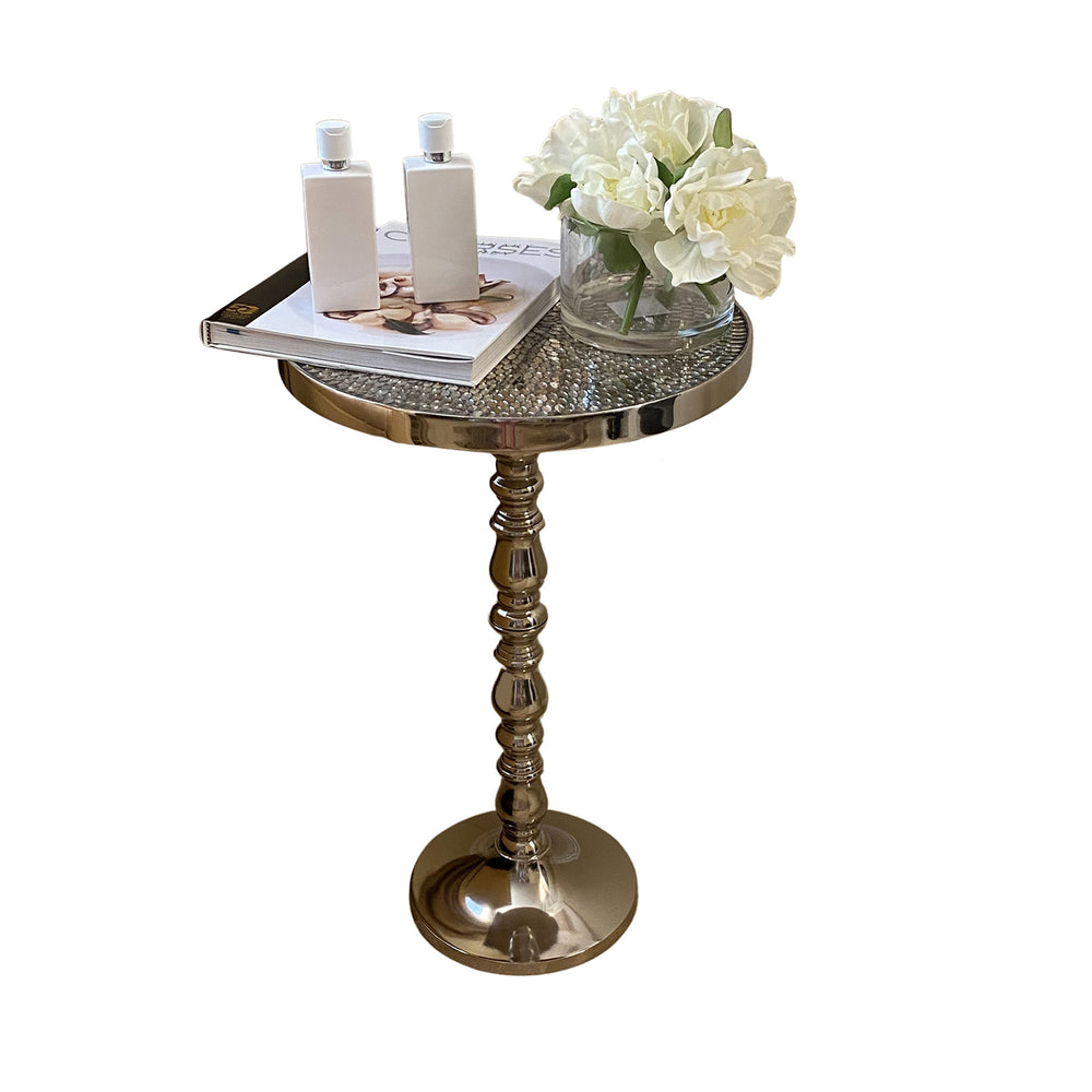Urban Designs Clayton Hand-finished Silver Mosaic Round Aluminum Accent Table