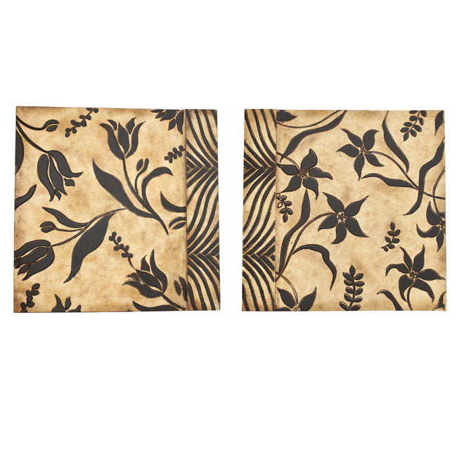 Handcrafted Carved Flowers Wooden Wall Art Decor - Set of Two