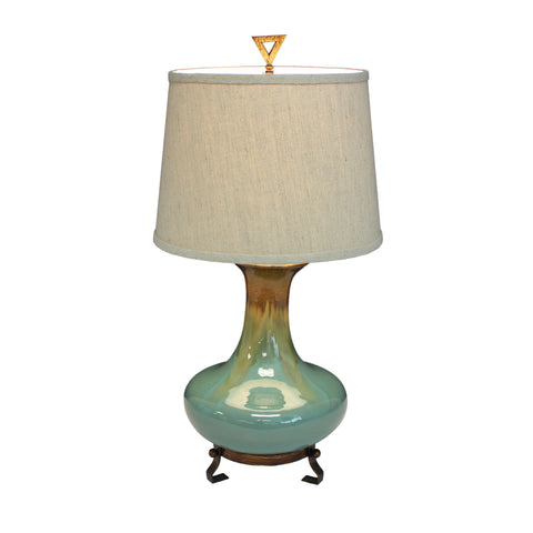 Urban Designs Emma Turquoise & Golden Brown Glazed Ceramic Tabletop Lamp