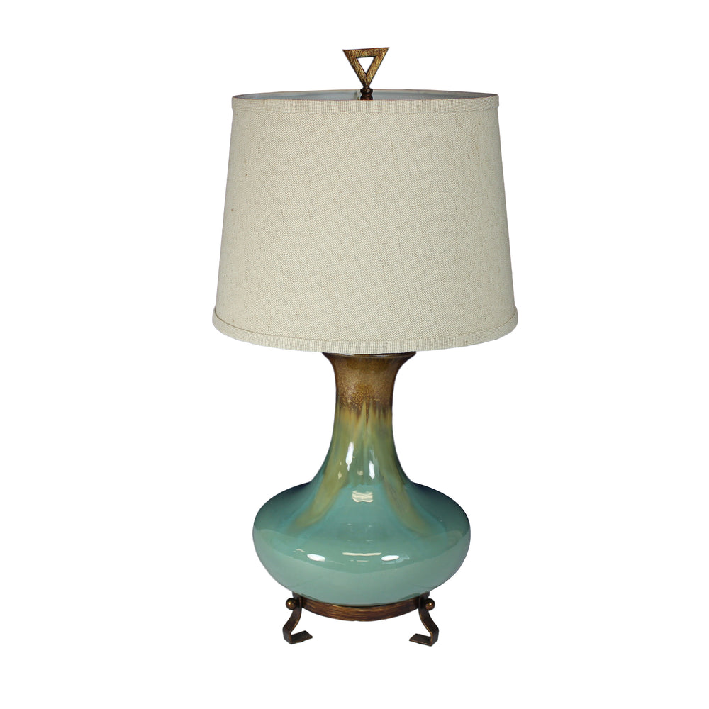 Urban Designs Emma Turquoise & Golden Brown Glazed Ceramic Tabletop Lamp
