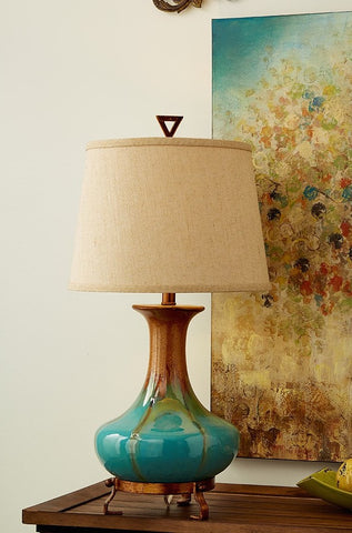 Urban Designs Emma Turquoise & Golden Brown Glazed Ceramic Tabletop Lamp
