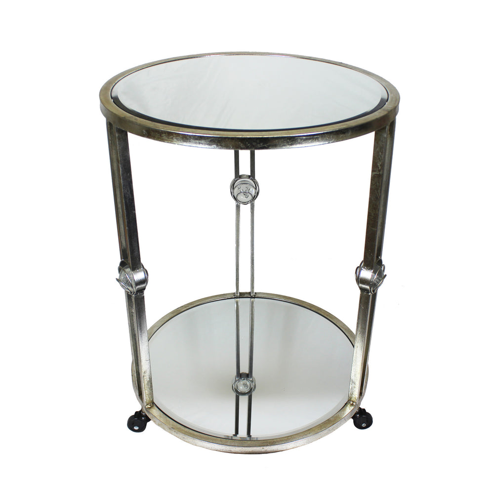 Urban Designs Grace 27-Inch Round Silver Mirror Metal Table with Wheels