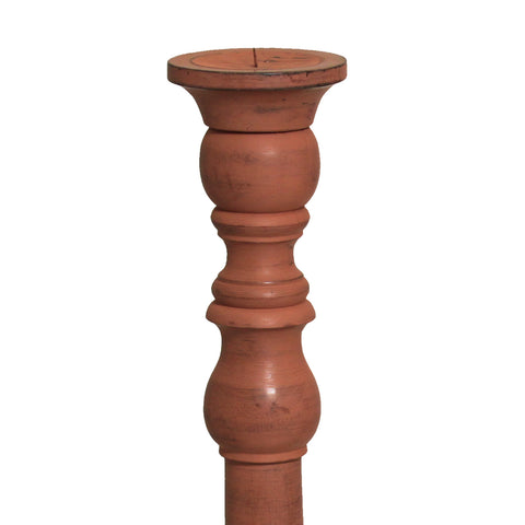 French Factory Natural Wood Pillar Candle Holders - Set of 3 - Clay Finish