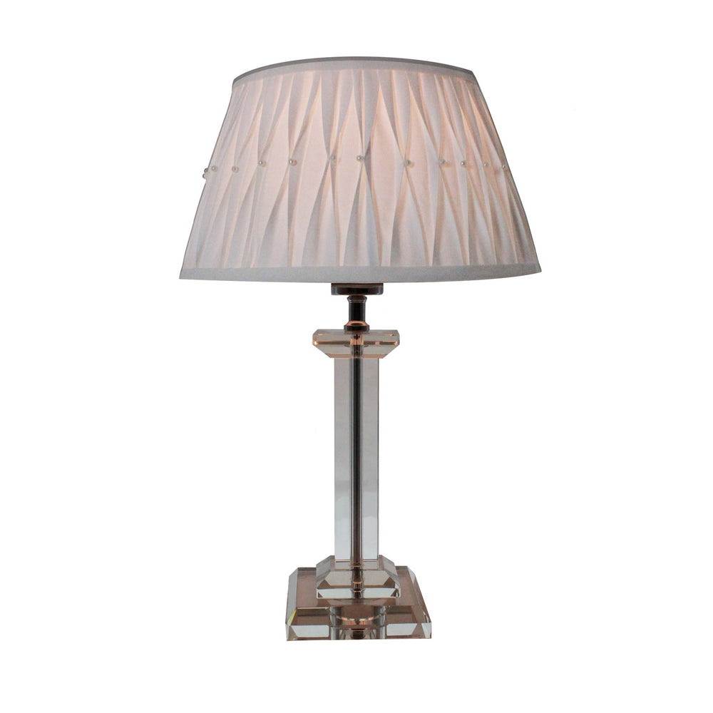 Urban Designs 18-Inch Square Crystal Glass and Round White Pearl Table Lamp