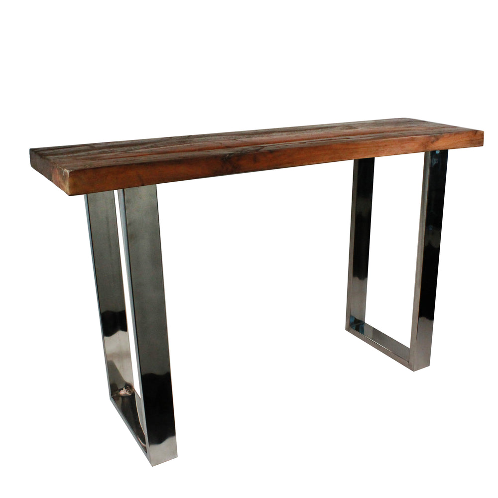 Urban Designs Samuel Natural Wood Rustic Style Console Table with Steel Legs