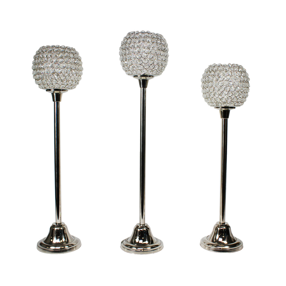 Urban Designs Lydia Handcrafted 3-Piece Aluminum Crystal Candle Holder Set - Silver