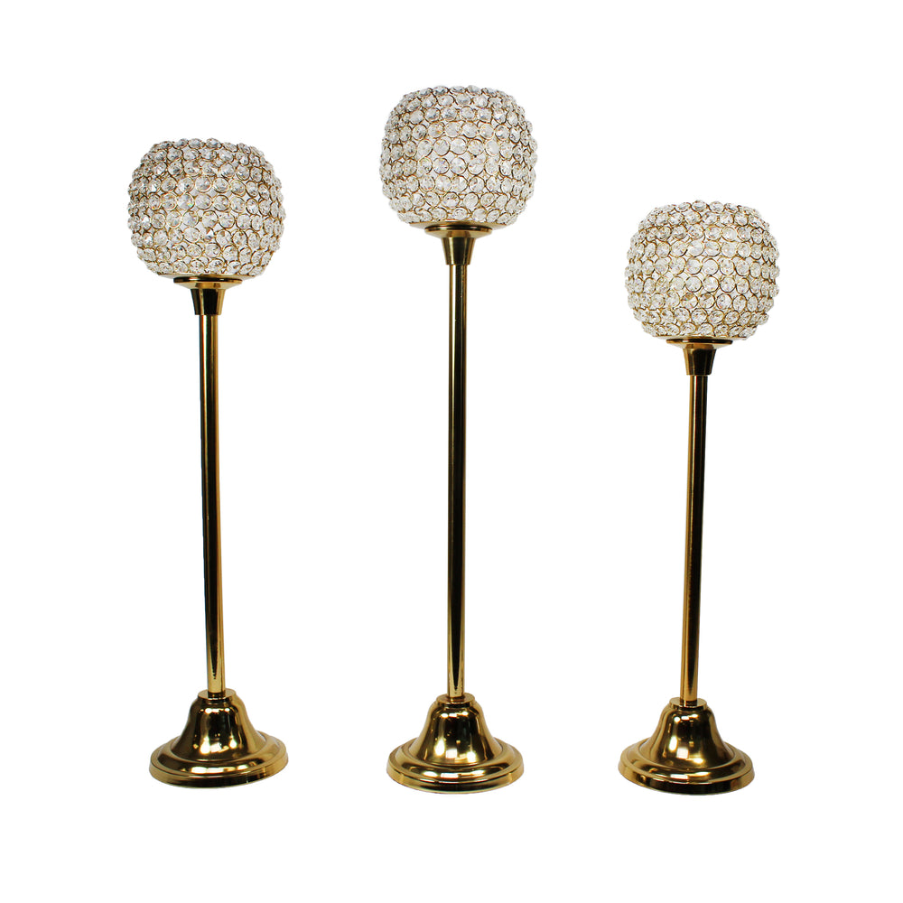 Urban Designs Lydia Handcrafted 3-Piece Aluminum Crystal Candle Holder Set - Gold